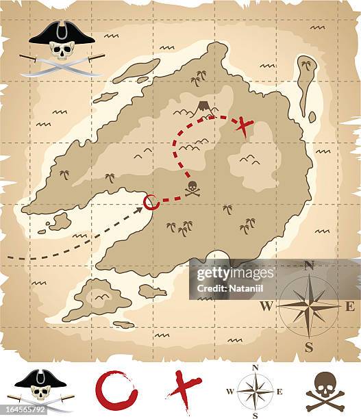 pirate map - treasure map stock illustrations