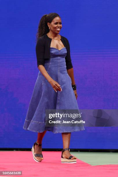 Former First Lady of the United States Michelle Obama attends Opening Night celebrating '50 years of equal pay' during Day One of the 2023 US Open at...