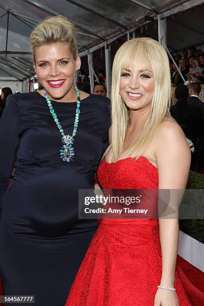 Actress Busy Philipps and actress Kaley Cuoco arrive at the 19th Annual Screen Actors Guild Awards at The Shrine Auditorium on January 27, 2013 in...
