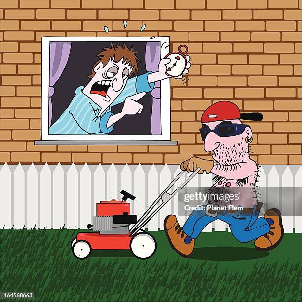 lawnmower man - lawn mower stock illustrations