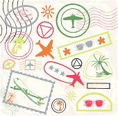 Colorful travel stamps and elements illustration