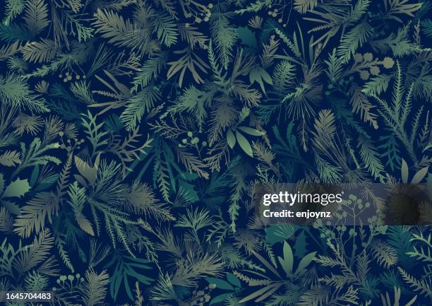 stockillustraties, clipart, cartoons en iconen met seamless camouflage winter christmas plants pattern wallpaper background - kerstmis