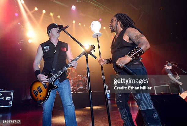 Sevendust bassist Vince Hornsby and singer Lajon Witherspoon perform at the Railhead at the Boulder Station Hotel & Casino as the band tours in...
