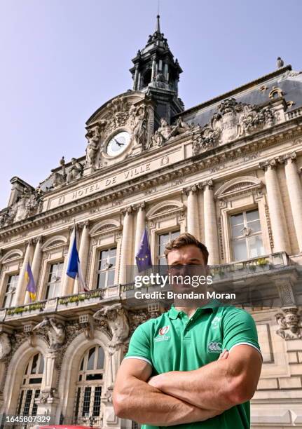 Indre-et-Loire , France - 5 September 2023; Josh van der Flier poses for a portrait outside the Tours Town Hall during an Ireland rugby media...