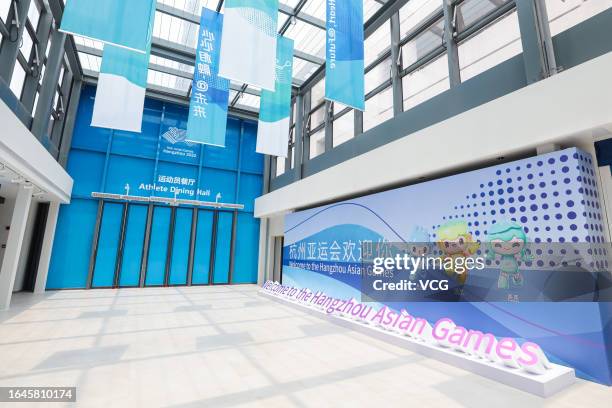 View of the Athlete Dining Hall at the Hangzhou Asian Games Village on August 28, 2023 in Hangzhou, Zhejiang Province of China. The Athlete Dining...