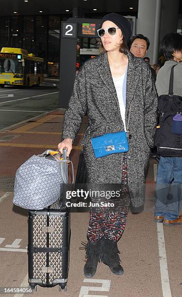 Actress Marion Cotillard is seen upon arrival at Narita International Airport on March 25, 2013 in Narita, Japan.