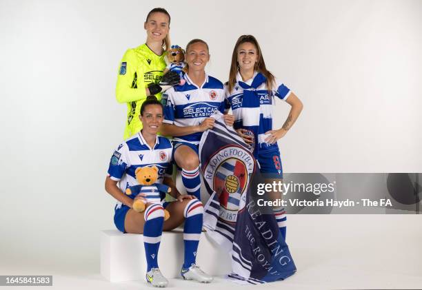 Emily Orman,Brooke Hendrix,Deanna Cooper, Tia Primmer of Reading W.F.C. Pose during the Barclays Women's Championship portrait session at St George's...