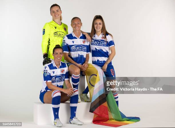 Emily Orman,Brooke Hendrix,Deanna Cooper, Tia Primmer of Reading W.F.C. Pose during the Barclays Women's Championship portrait session at St George's...