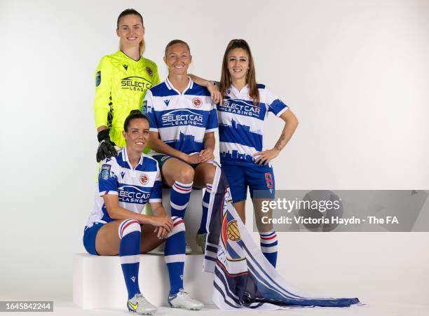 Emily Orman,Brooke Hendrix,Deanna Cooper, Tia Primmer of Reading W.F.C. Pose during the Barclays Women's Championship portrait session at St George's...