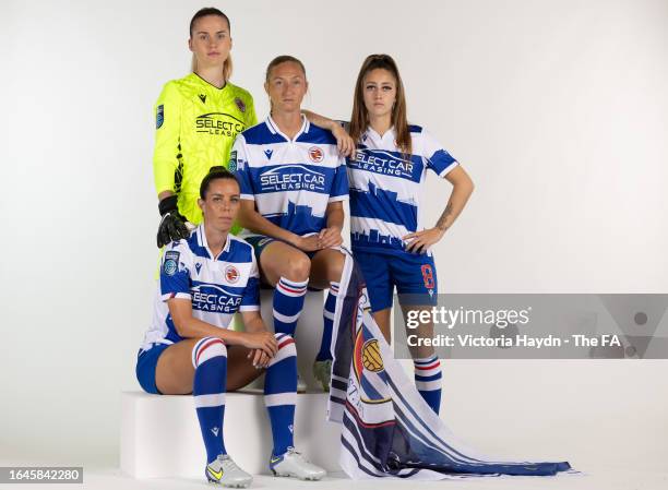 Emily Orman,Brooke Hendrix,Deanna Cooper, Tia Primmer of Reading W.F.C. Pose during the Barclays Women's Championship portrait session at St George's...