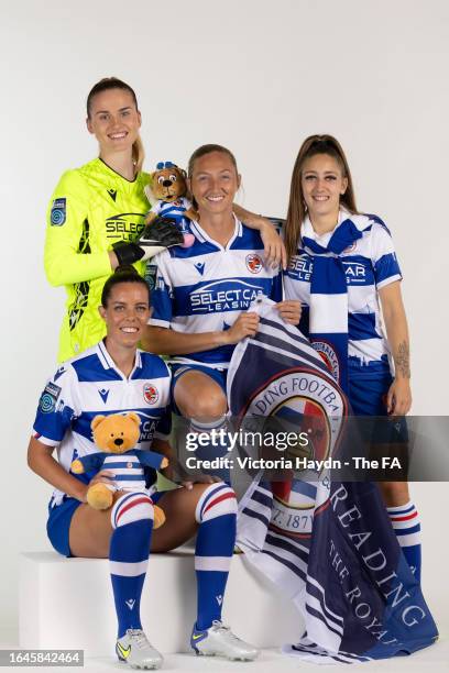 Emily Orman,Brooke Hendrix,Deanna Cooper, Tia Primmer of Reading W.F.C. Pose during the Barclays Women's Championship portrait session at St George's...