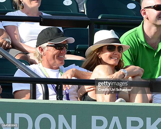 Greg Norman and his wife Kirsten Kutner are sighted at the Sony Tennis Open 2013 at Crandon Park Tennis Center on March 24, 2013 in Key Biscayne,...