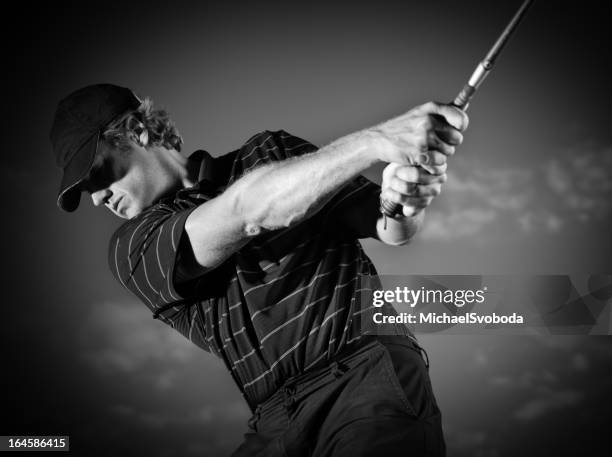 b&w golfer - golf swing stock pictures, royalty-free photos & images