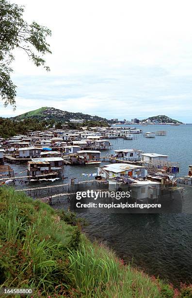 papua new guinea, port moresby, stilt houses. - port moresby stock pictures, royalty-free photos & images