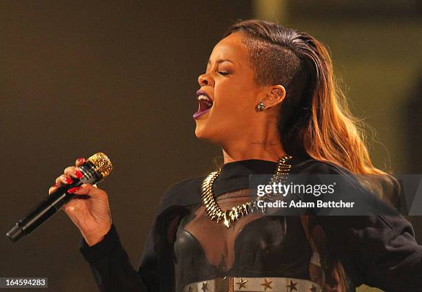 Rihanna performs during her "Diamonds" world tour at Xcel Energy Center on March 24, 2013 in St. Paul, Minnesota.