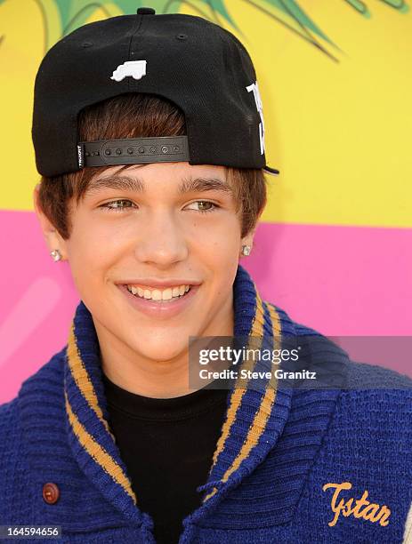 Austin Mahone arrives at the Nickelodeon's 26th Annual Kids' Choice Awards at USC Galen Center on March 23, 2013 in Los Angeles, California.