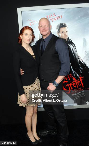 Actress Jenny Brezinski and actor Derek Mears arrive for The Los Angeles Premiere of "Hansel & Gretel: Witch Hunters" held at TCL Chinese Theater on...