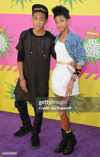 Actor Jaden Smith and sister Willow Smith arrive at Nickelodeon's 26th Annual Kids' Choice Awards at USC Galen Center on March 23, 2013 in Los...