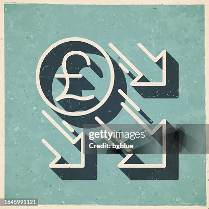 Pound decrease. Icon in retro vintage style - Old textured paper Pound decrease. Icon in retro vintage style - Old textured paper