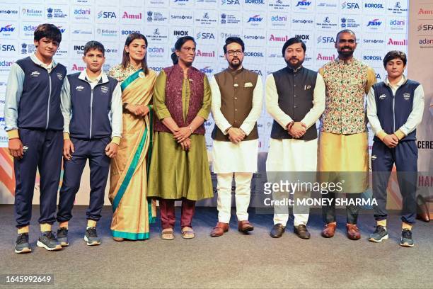 Indian wrestlers Sonam Malik and Antim Pangha, Indian field hockey player Savita Punia, Indian Olympic Association president P.T. Usha, Union...
