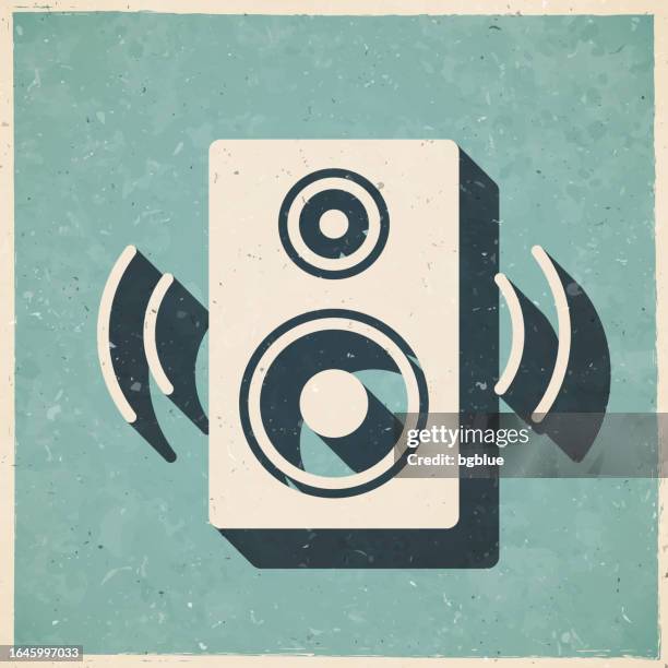 speaker. icon in retro vintage style - old textured paper - green plain studio background stock illustrations