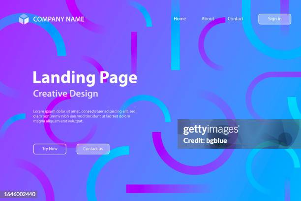 landing page template - abstract design with geometric shapes - trendy blue gradient - rolling paper stock illustrations