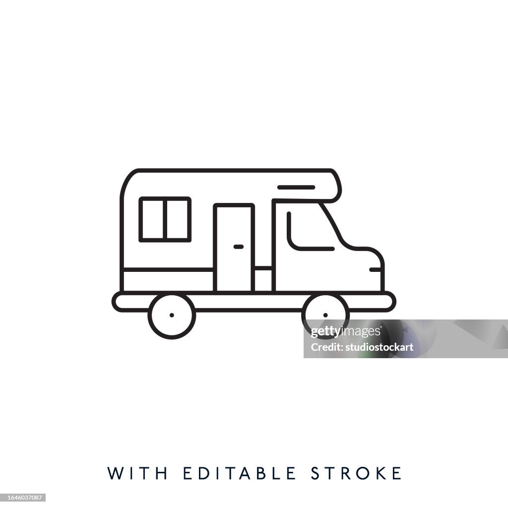 Camper Caravan Line Icon with Editable Stroke