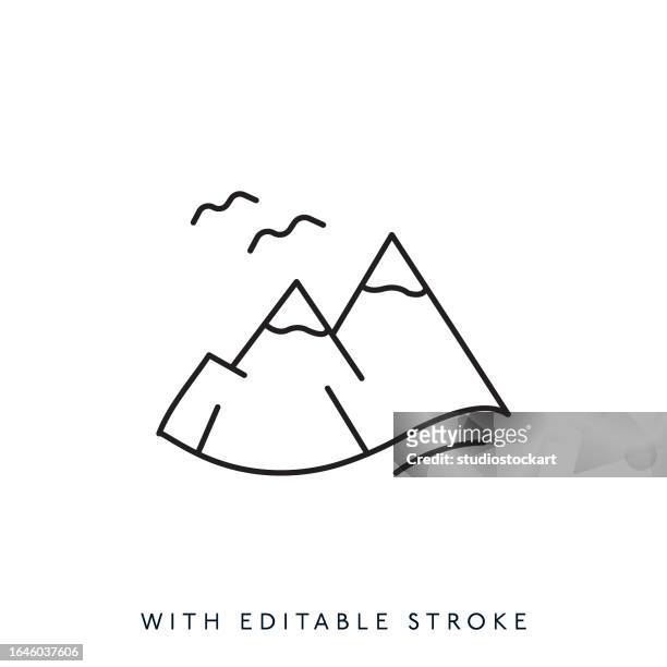 mountain line icon with editable stroke - mountain peak logo stock illustrations