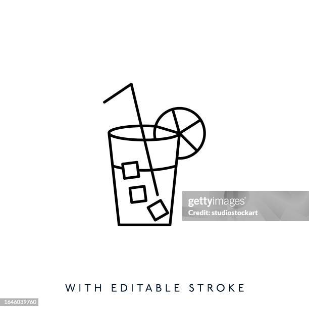 stockillustraties, clipart, cartoons en iconen met long drink, cocktail line icon. editable stroke - citroen frisdrank