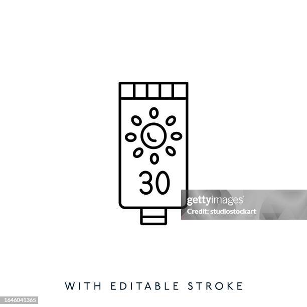 sunscreen lotion, uv protection cream line icon editable stroke - uv rays vector stock illustrations