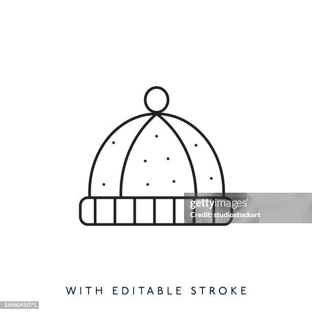 ilustrações de stock, clip art, desenhos animados e ícones de winter hat line icon editable stroke - gorro-de-lã