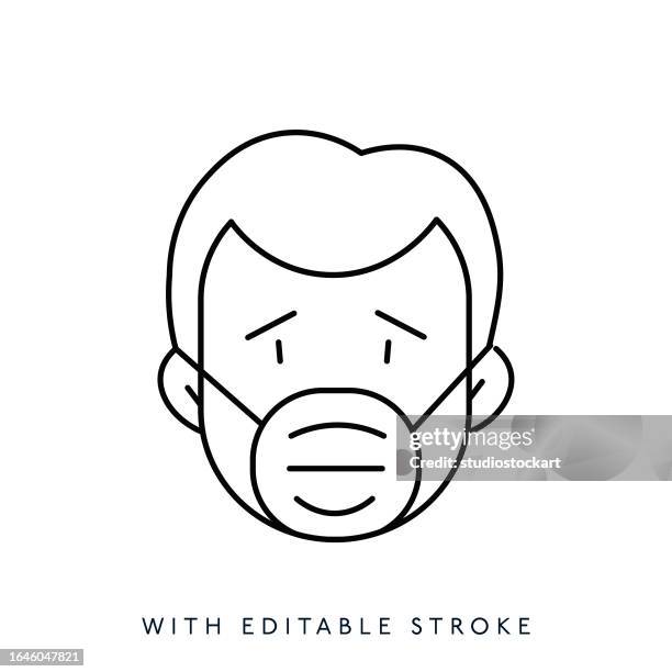 man wearing a protective mask line icon. editable stroke - remove face mask icon stock illustrations