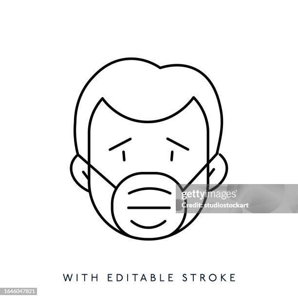 man wearing a protective mask line icon. editable stroke - flatten the curve icon stock illustrations