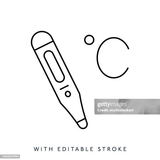 thermometer line icon editable stroke - fahrenheit stock illustrations