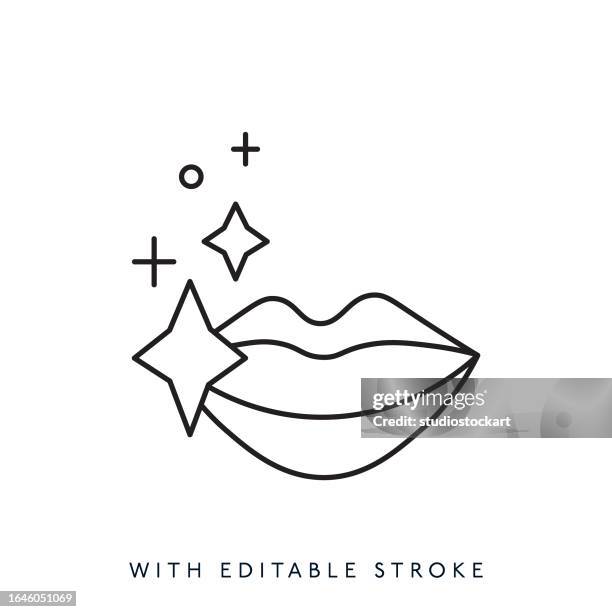 tooth whitening line icon editable stroke - dental filling stock illustrations