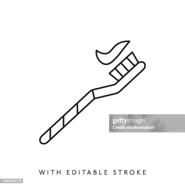 toothbrush with paste line icon, editable stroke - toothpaste isolated stock illustrations