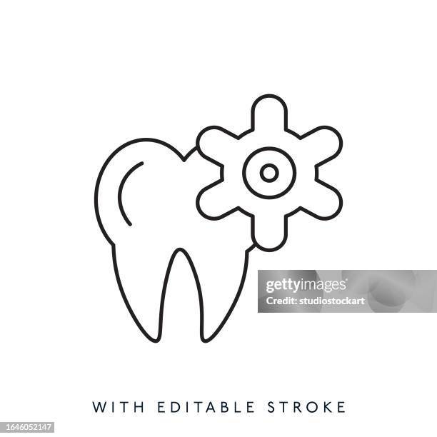 teeth flat line icon with editable stroke - brushed steel stock illustrations