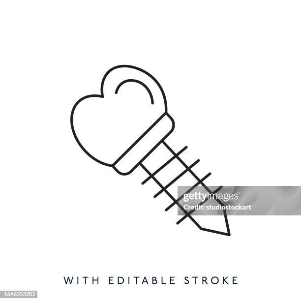 dental replacement implant line icon.editable stroke - broken tooth stock illustrations