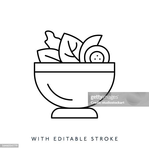 salad bowl vector line icon editable stroke - drawing art product stock illustrations