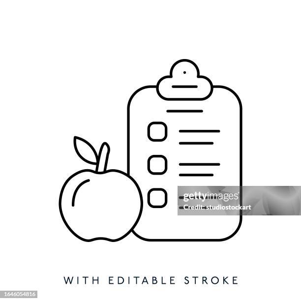 apple with checklist line icon.editable stroke - fiber supplement stock illustrations