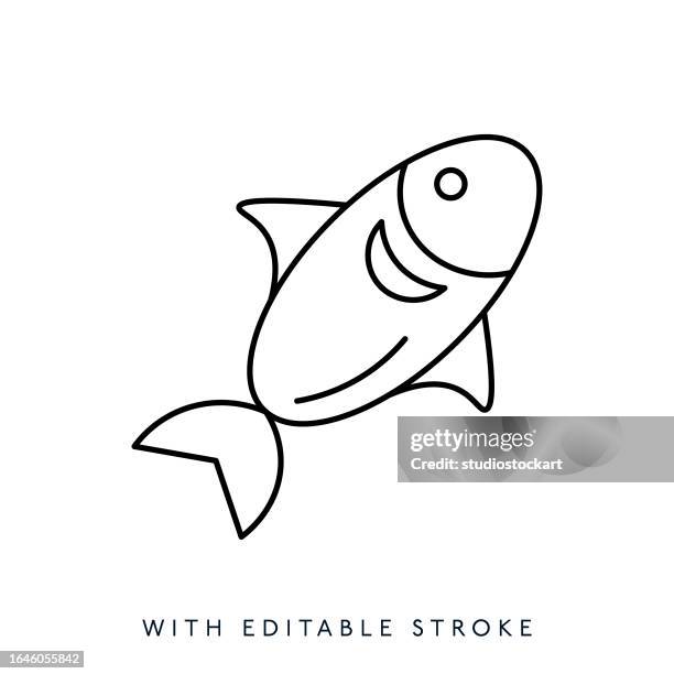fish line icon editable stroke - troll stock illustrations