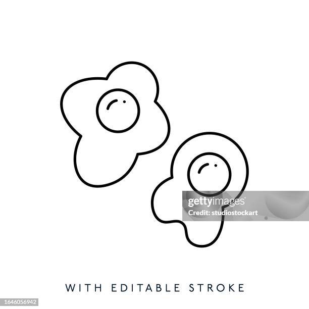 fried egg line icon, editable stroke - scrambled eggs stock illustrations