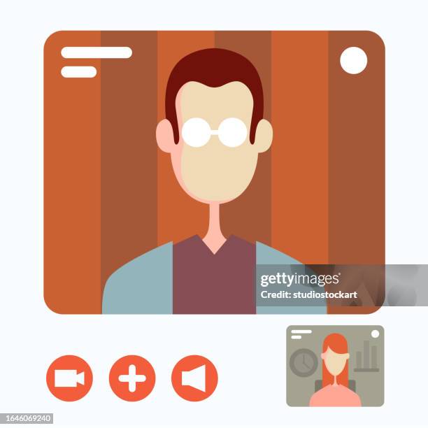 stockillustraties, clipart, cartoons en iconen met video call conference, working from home, - home video camera