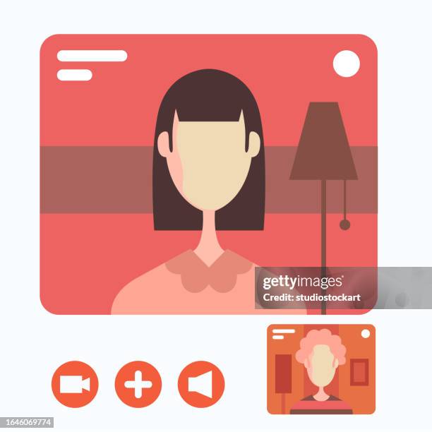 stockillustraties, clipart, cartoons en iconen met video call conference, working from home, - home video camera