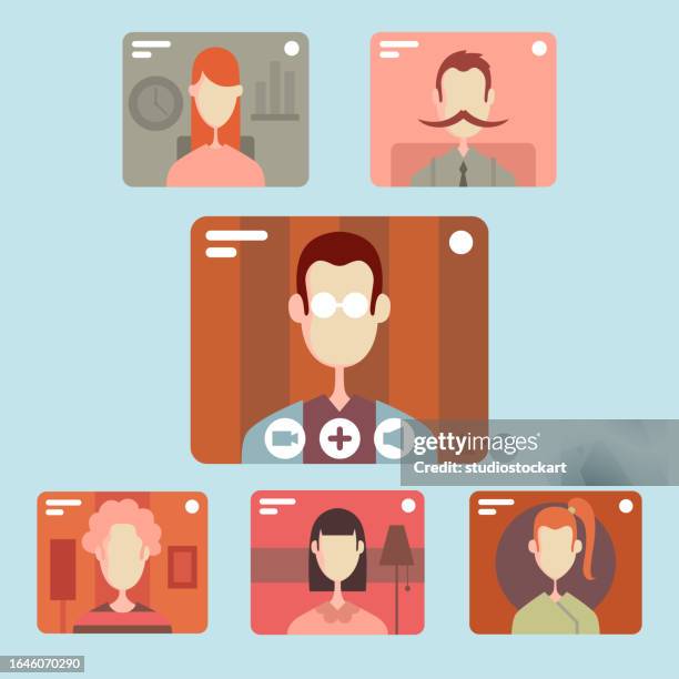 stockillustraties, clipart, cartoons en iconen met video call conference, working from home, - home video camera