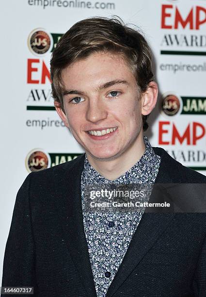 Bill Milner is pictured arriving at the Jameson Empire Awards at Grosvenor House on March 24, 2013 in London, England.