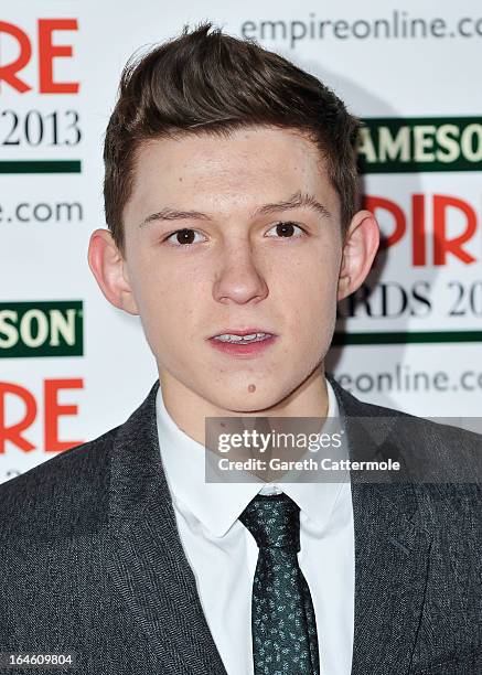 Tom Holland is pictured arriving at the Jameson Empire Awards at Grosvenor House on March 24, 2013 in London, England.