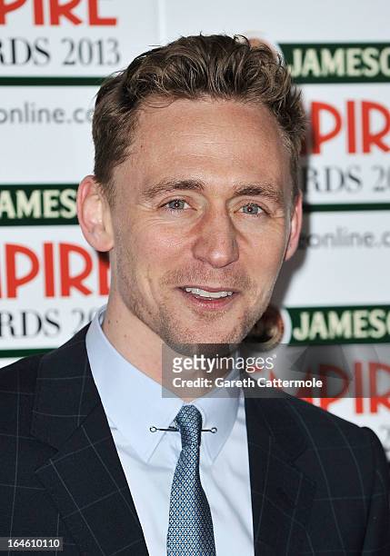 Actor Tom Hiddleston is pictured arriving at the Jameson Empire Awards at Grosvenor House on March 24, 2013 in London, England.