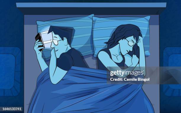 mobile phone addiction - infidelity stock illustrations