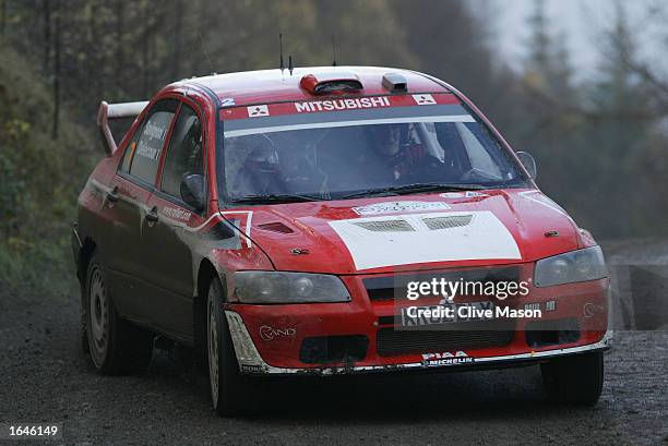 Francois Delecour of France and Mitsubishi during the third day of the Network Q Rally of Great Britain in Resolven on November 16, 2002 in Cardiff,...